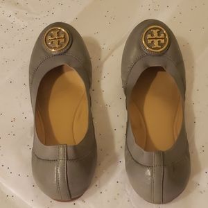 Tory Burch Gray & Gold Ballet Flats